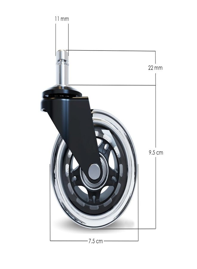 KARP Office Chair Caster Wheels - 3 Inch Office Chair Wheels Replacement, Desk Chair Wheels for Computer and Gaming Chair, Safe for All Floors and Carpets (3 Inch Plunger Transparent Wheel) - Image 2